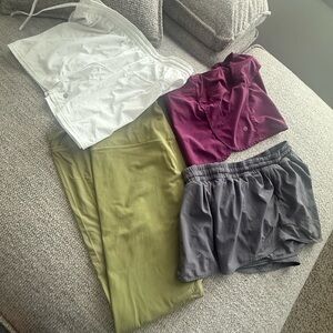 lululemon athletica shorts and skirts in white, olive green, plum, and gray